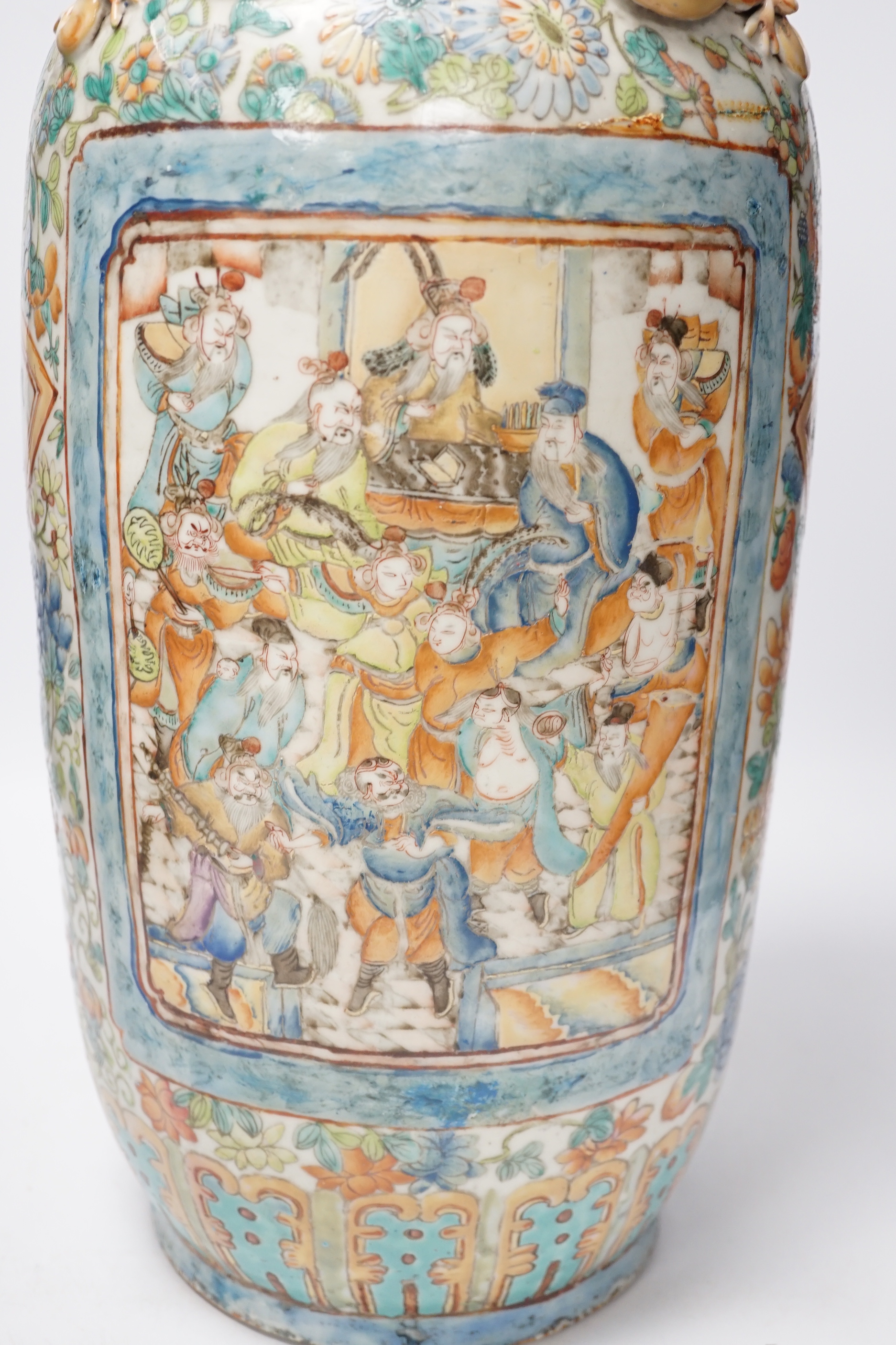 A large 19th century Chinese enamelled porcelain vase, 62cm (a.f)